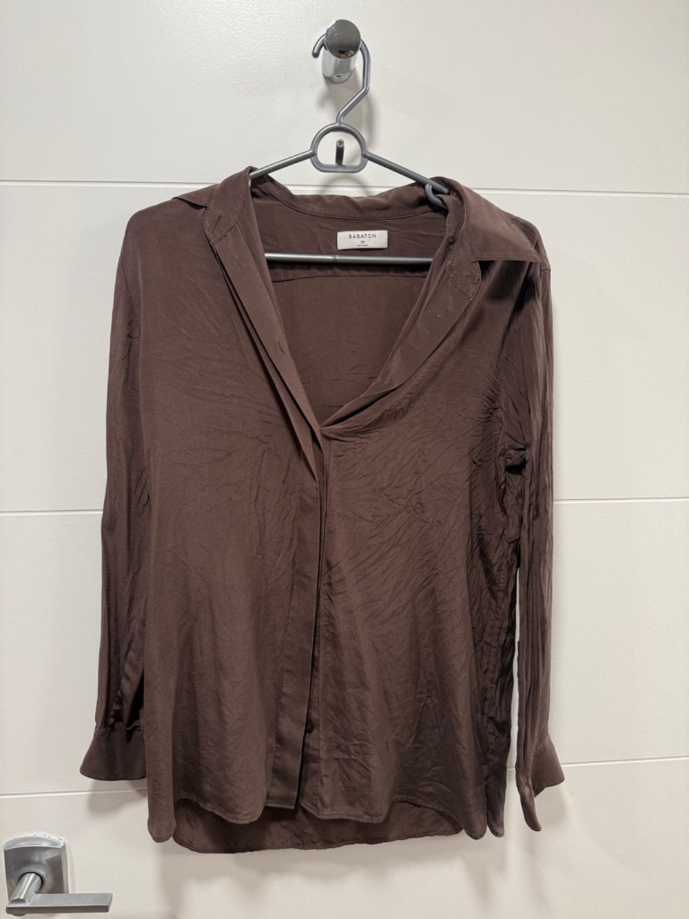 100% Silk Babaton Chocolate-Brown Button Down Shirt